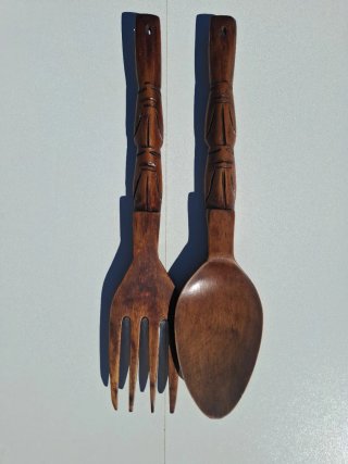 Cubiertos Gigantes de Madera (Vintage)