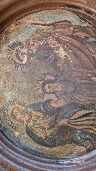 Antiguo Plato Cerámica Escena Religiosa