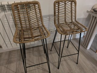Sillas Banqueta Mimbre y Metal (2uds) con cojines.