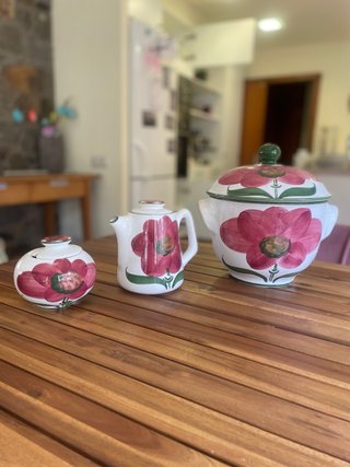 Juego cerámica portuguesa vintage pintada a mano
