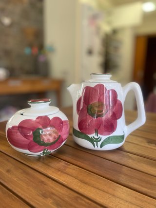 Juego cerámica portuguesa vintage pintada a mano