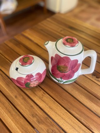 Juego cerámica portuguesa vintage pintada a mano