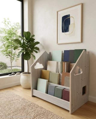 Libreria Montessori bassa accessibile per bambini