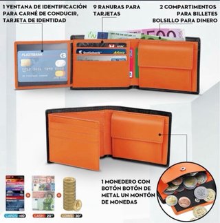 Cartera Hombre RFID Bloqueo Naranja NUEVA