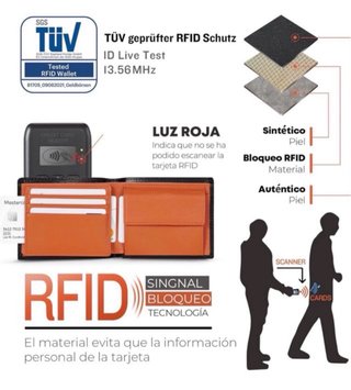 Cartera Hombre RFID Bloqueo Naranja NUEVA