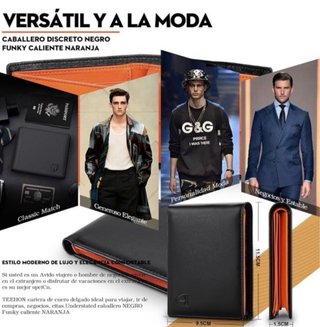 Cartera Hombre RFID Bloqueo Naranja NUEVA