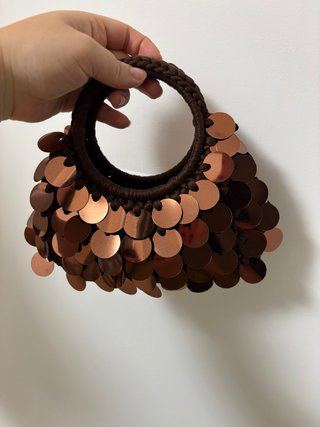 Borsa marrone con paillettes fatta a mano