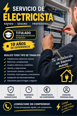 Electricista titulado , mas de 10 años experiencia