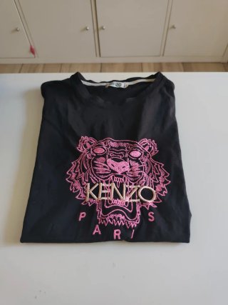 Camiseta Kenzo Paris Negra Rosa Bordada