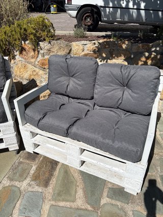 2 Bancos Palet Exterior con Cojines y ruedas
