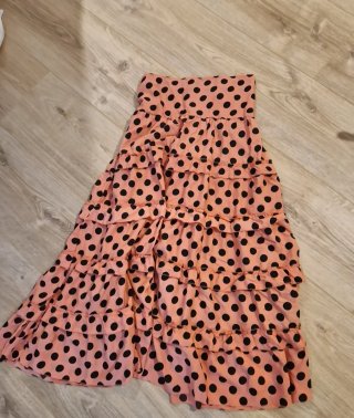 Falda flamenca volantes lunares rosa