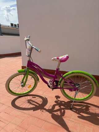 Bicicleta infantil morada y verde