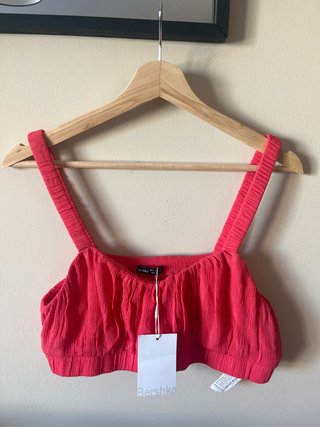 Top tirantes lino rosa Bershka
