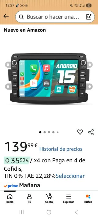 Radio Coche Android 15 Carplay para varias marcas