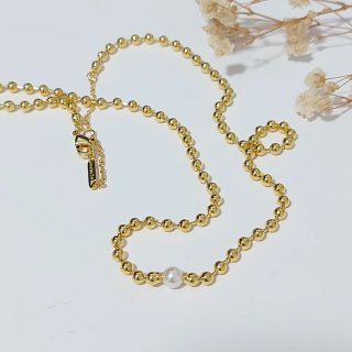 Collar Pandora Bolitas Perla Dorado