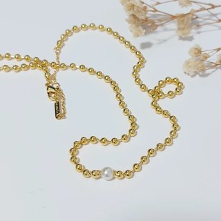 Collar Pandora Bolitas Perla Dorado