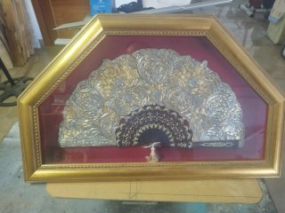 Cuadro Decorativo Abanico Dorado y Plateado