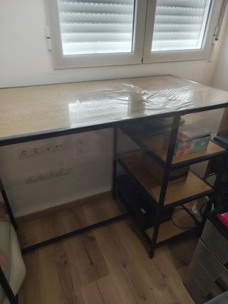 Mesa consola alta madera y metal medidas en la fot