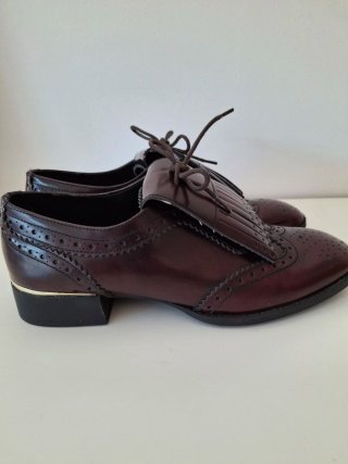 Mocasines Zara Piel Burdeos Talla 36