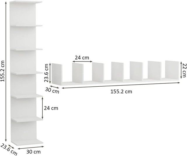 2 Estanterías Blanca 7 Baldas Madera 155cm