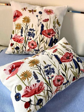 Set 2 Fundas cojines.Flores Bordadas.70% Lino