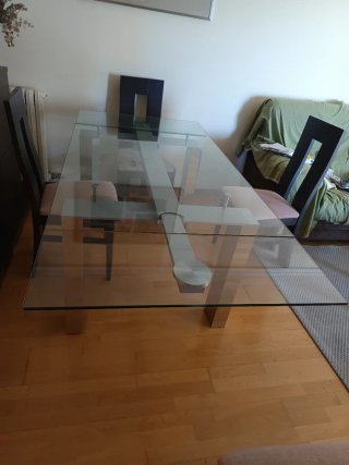 Mesa de comedor cristal y metal