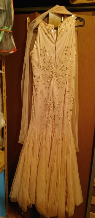 Vestido de fiesta beige y dorado