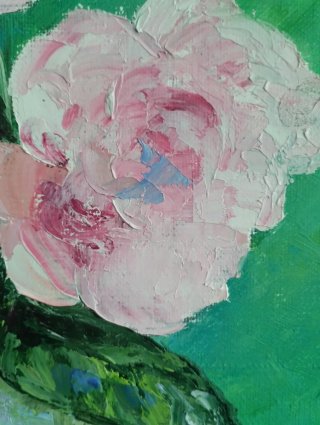 Óleo de flores rosadas y verdes