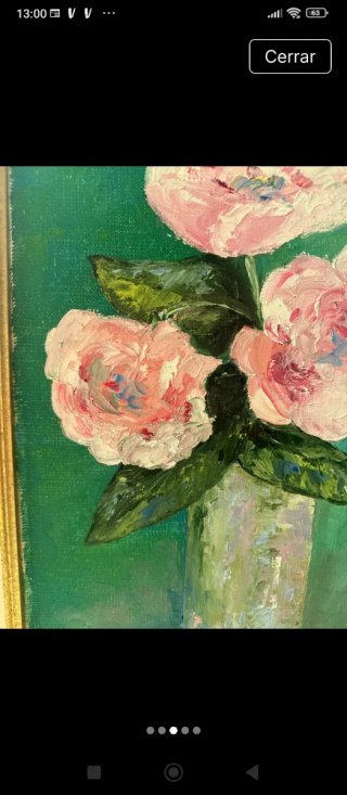 Óleo de flores rosadas y verdes