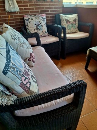 Conjunto 2 sillones y mesa exterior marrón