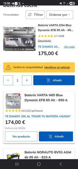 Batería VARTA D54 Blue Dynamic EFB 65Ah