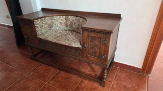 Banco de teléfono de madera maciza con asiento