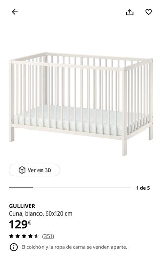 Cuna bebé IKEA GULLIVER blanca 60x120cm +Colchón