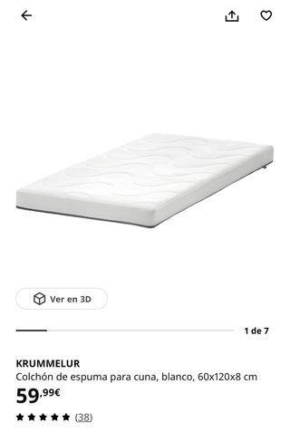 Cuna bebé IKEA GULLIVER blanca 60x120cm +Colchón