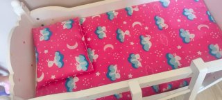 Letto a castello in legno per bambole + seggiolone