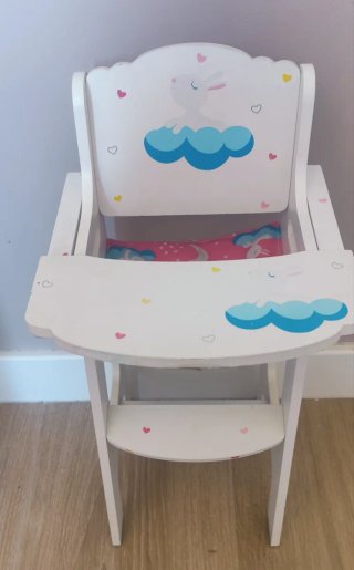 Letto a castello in legno per bambole + seggiolone