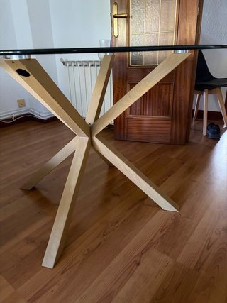 Mesa redonda cristal y madera