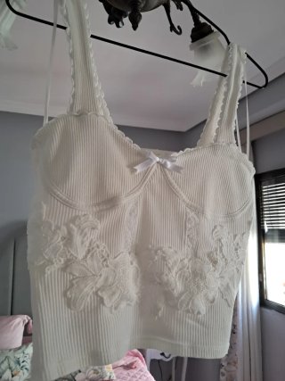 Top Zara Blanco Corsé Encaje