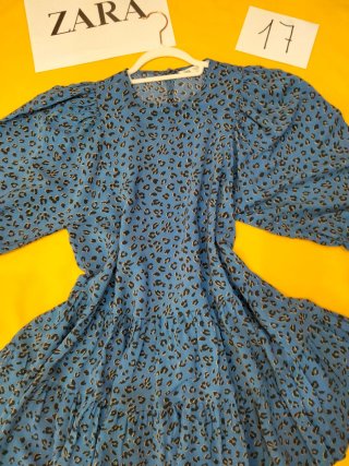 Vestido Zara Estampado Animal Print Azul Talla S