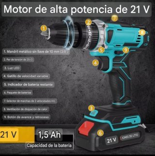Taladro Atornillador Inalámbrico (2 Baterías)