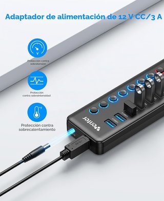 Wenter Hub USB 3.0 con alimentación y 11 puertos