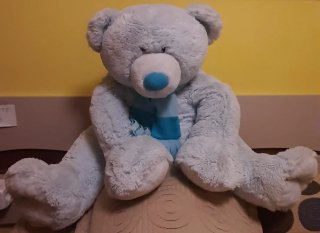 Oso de peluche azul con bufanda