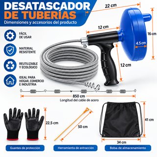 Desatascador Tuberías Espiral 8,5m Profesional