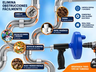Desatascador Tuberías Espiral 8,5m Profesional
