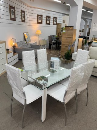 Nuevo! Mesa cristal blanca + 6 sillas