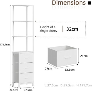 Scaffale Angolo Bianco 170cm con 3 Cassetti