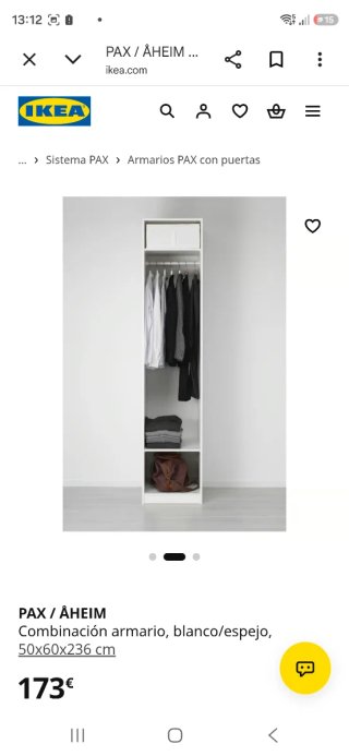 Oferta! Armario espejo 50x62x236cm PAX AHEIM IKEA