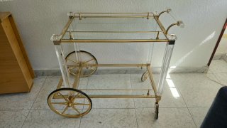 Carrito bar vintage 2 niveles dorado y cristal