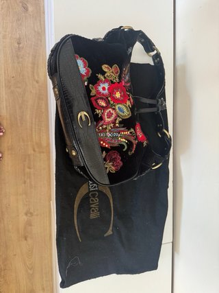 Bolso Just Cavalli Terciopelo Bordado Negro