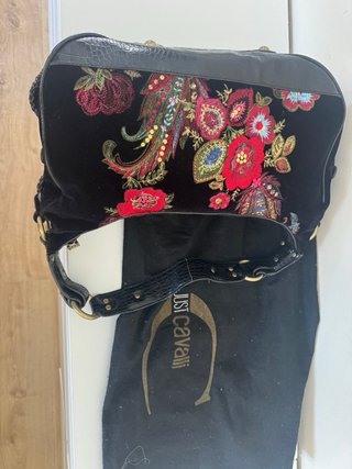 Bolso Just Cavalli Terciopelo Bordado Negro